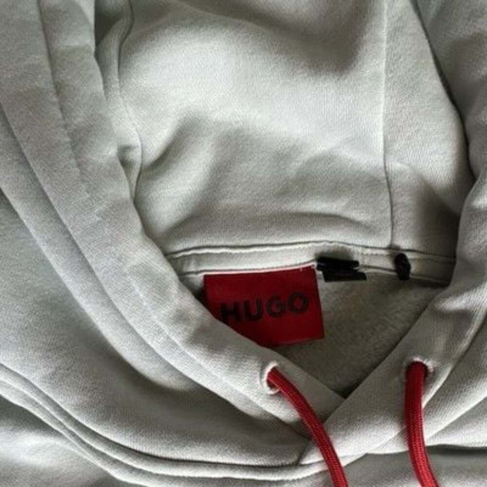 HUGO Men’s Pullover Hoodie White Solid Fleece Logo Drawstring Pockets XL - Picture 2 of 7